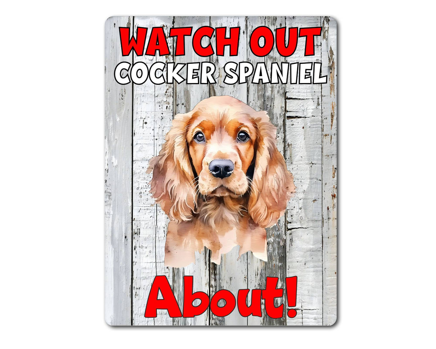 Dog Metal Sign Gift - Watch Out Cocker Spaniel About - Cute Fun Novelty Family Pet Aluminium Present