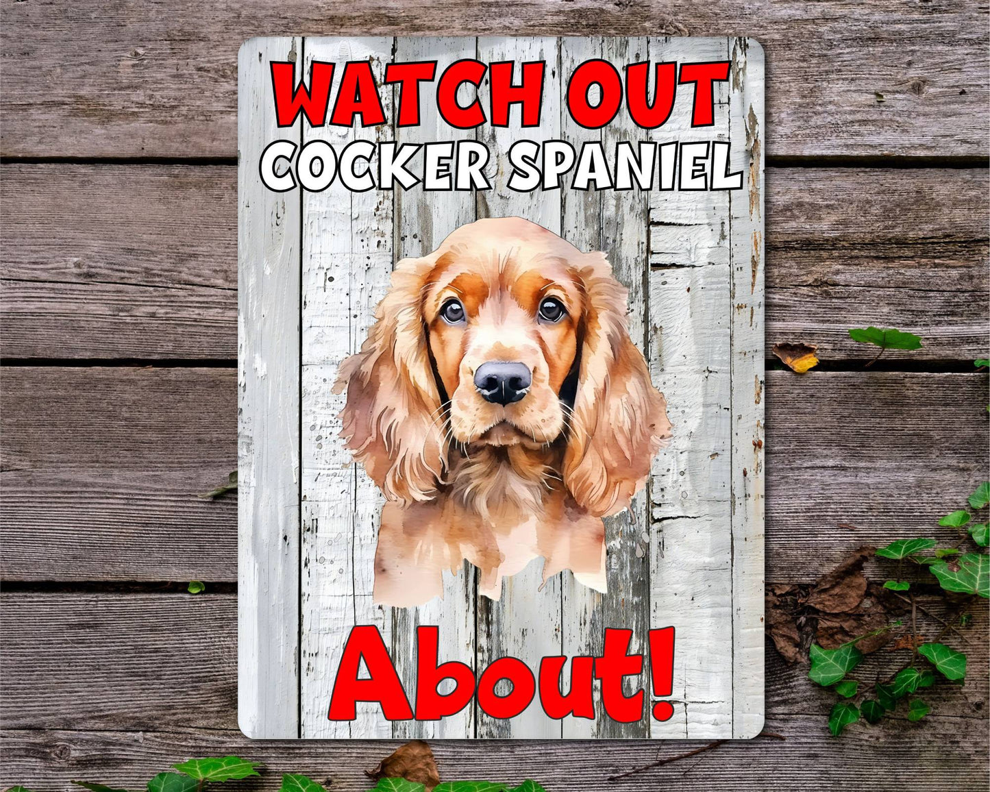 Dog Metal Sign Gift - Watch Out Cocker Spaniel About - Cute Fun Novelty Family Pet Aluminium Present