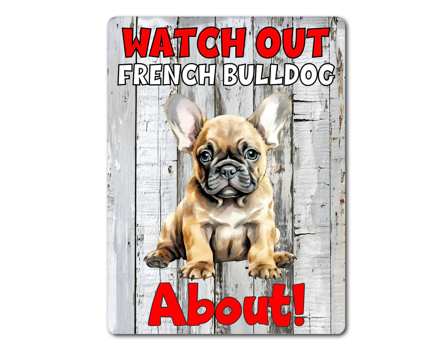 Dog Metal Sign Gift - Watch Out French Bulldog About - Cute Fun Novelty Family Pet Aluminium Present