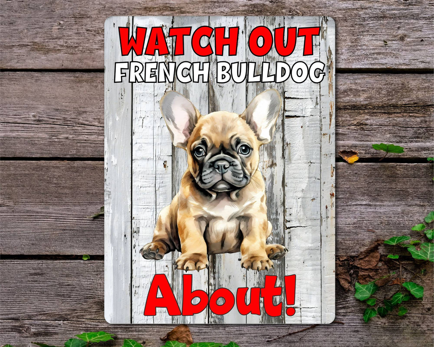 Dog Metal Sign Gift - Watch Out French Bulldog About - Cute Fun Novelty Family Pet Aluminium Present