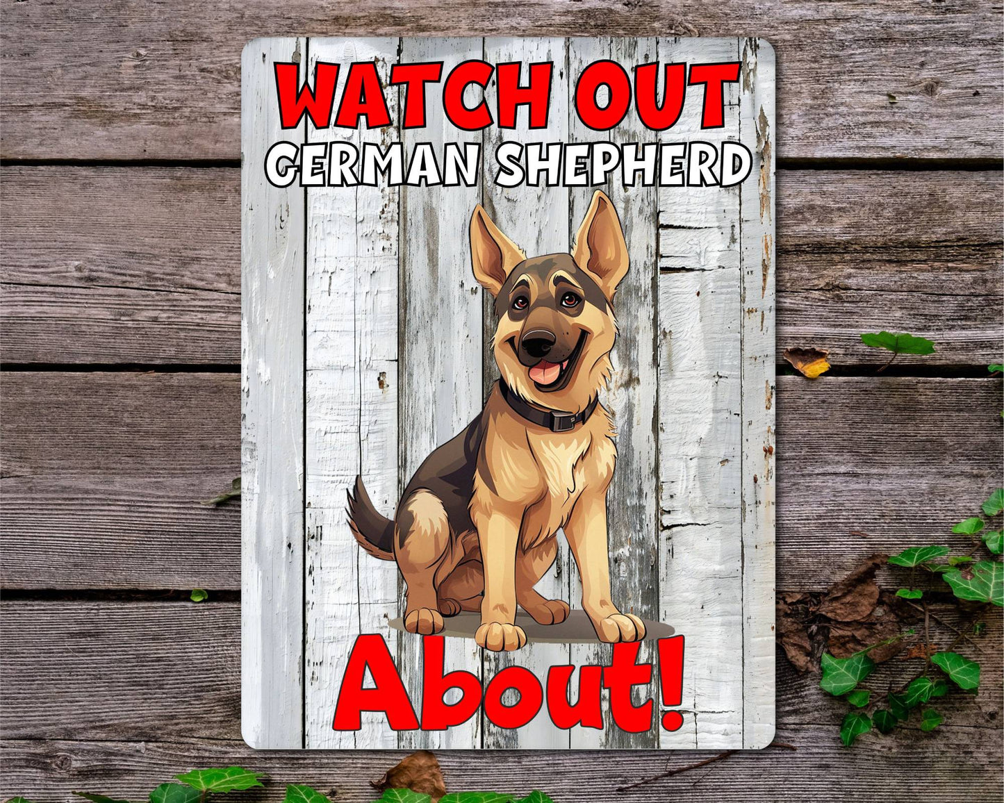 Dog Metal Sign Gift - Watch Out German Shepherd About - Cute Fun Novelty Family Pet Aluminium Present