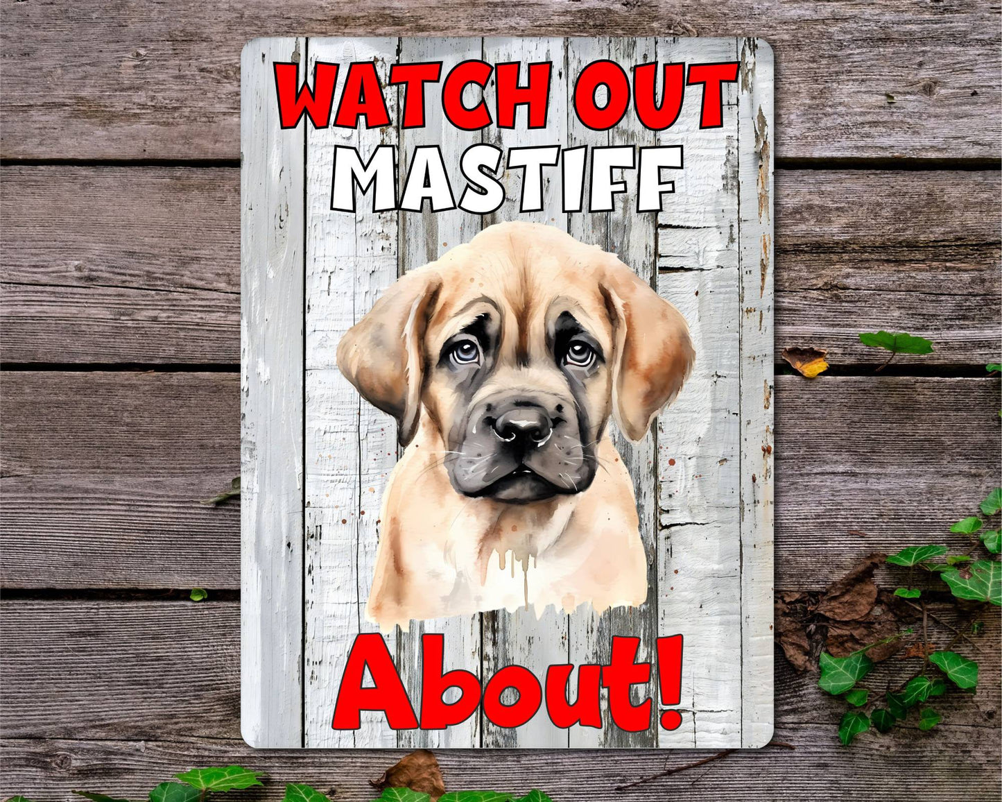 Dog Metal Sign Gift - Watch Out Mastiff About - Cute Fun Novelty Family Pet Aluminium Present