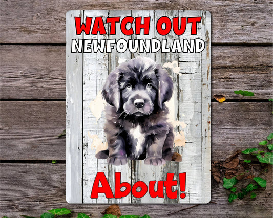 Dog Metal Sign Gift - Watch Out Newfoundland About - Cute Fun Novelty Family Pet Aluminium Present