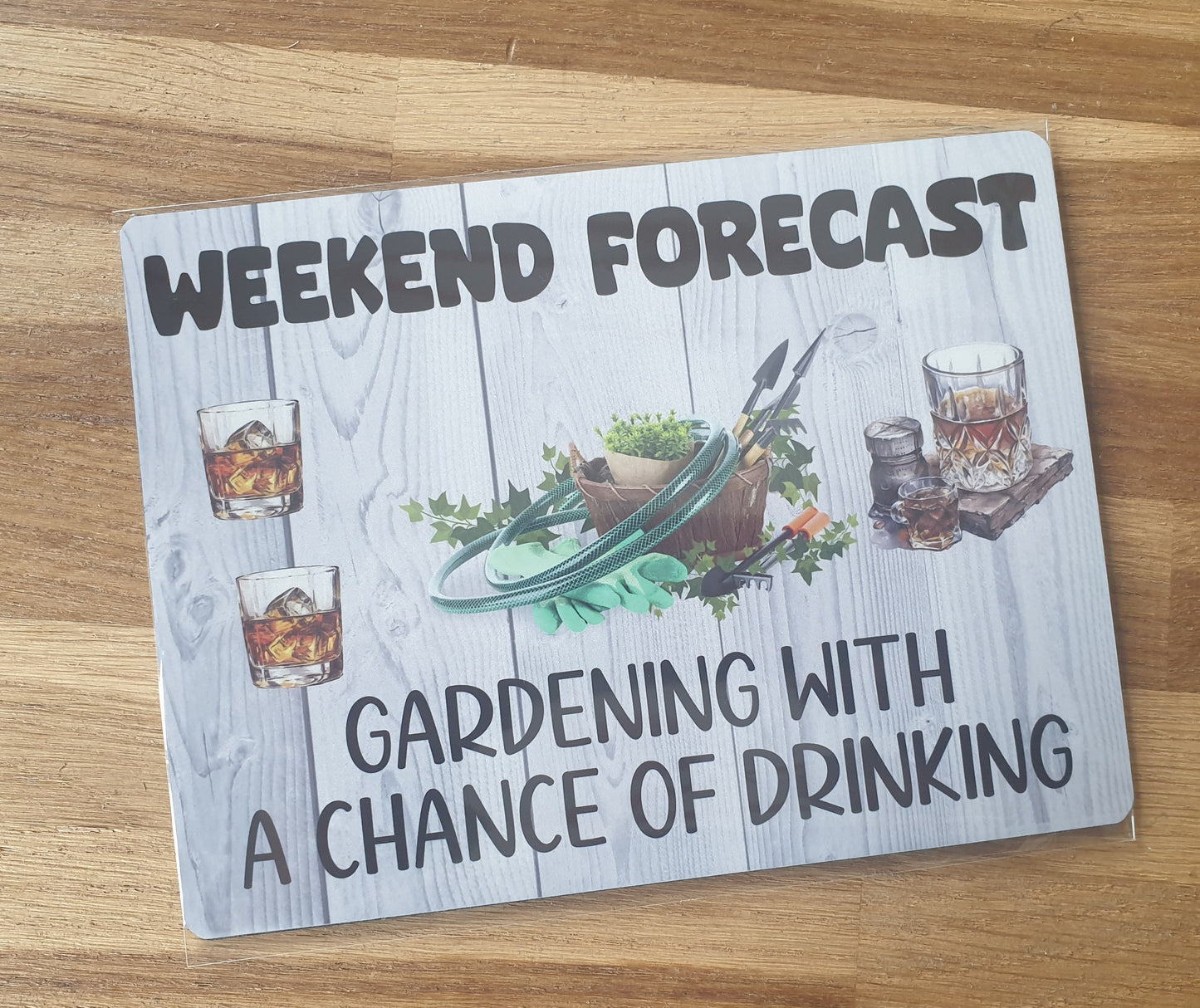 Garden Metal Sign Gift - Weekend Forecast Gardening With A Chance Of Drinking - Cute Fun Novelty Aluminium Present