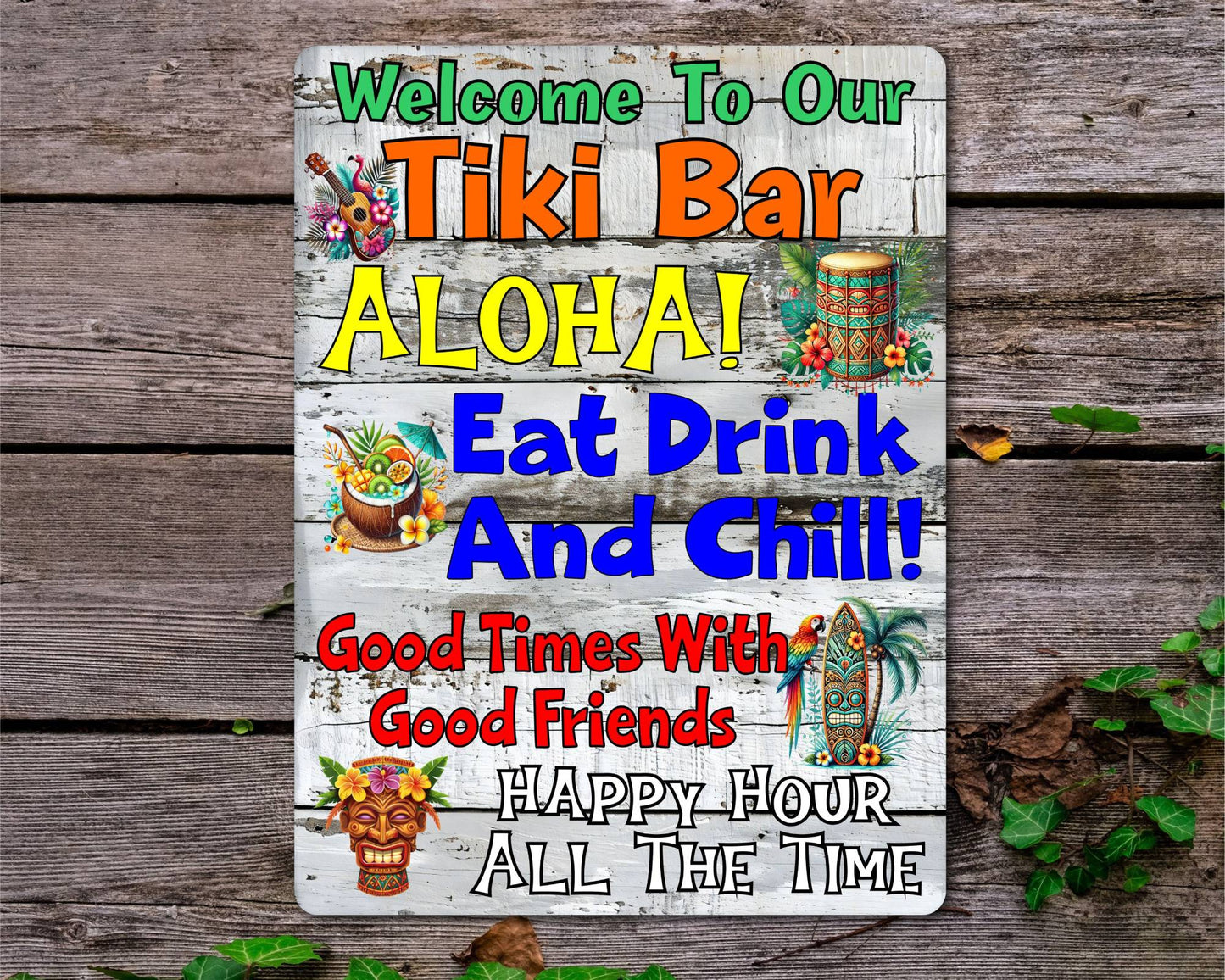 Alcohol Metal Sign Gift - Welcome To Our Tiki Bar - Eat Drink And Chill - Cute Fun Novelty Family Drink Aluminium Present