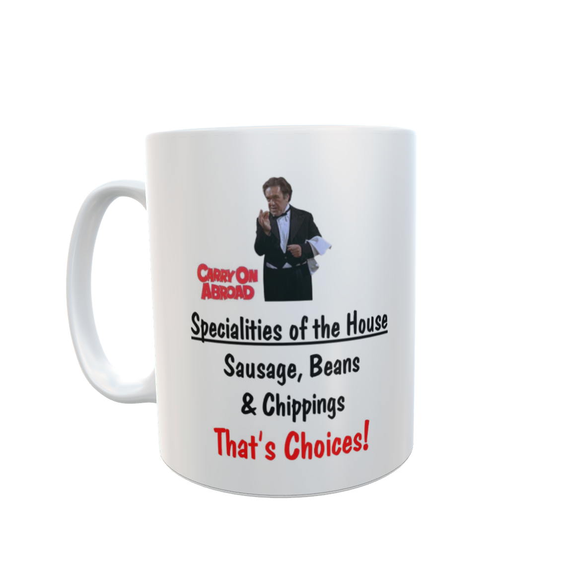 Carry On Mug Gift - Abroad Sausage Beans and Chippings - Cute Funny Novelty Comedy Movie Cup Present