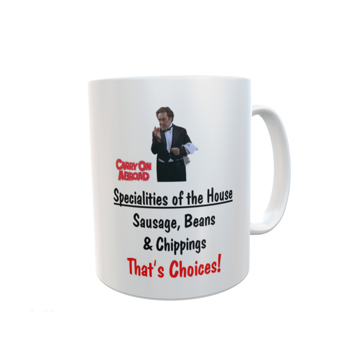 Carry On Mug Gift - Abroad Sausage Beans and Chippings - Cute Funny Novelty Comedy Movie Cup Present