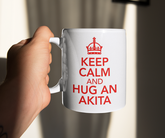 Akita Mug Gift - Keep Calm And Hug A - Nice Fun Cute Retro Style Novelty Cup Present