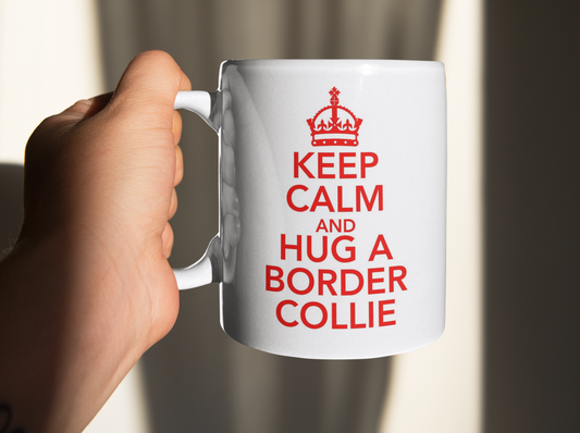 Border Collie Mug Gift - Keep Calm And Hug A - Nice Fun Cute Retro Style Novelty Cup Present