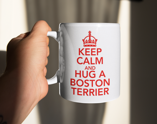 Boston Terrier Mug Gift - Keep Calm And Hug A - Nice Fun Cute Retro Style Novelty Cup Present