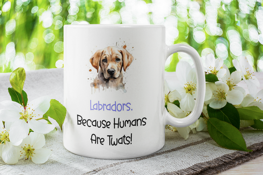 Labrador Mug Gift - Because Humans Are Twats - Nice Funny Cute Novelty Pet Dog Owner Cup Birthday Christmas Present