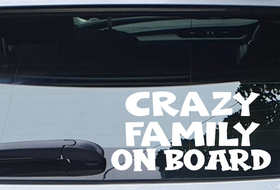 Car Sticker Crazy Family On Board Funny Novelty Van Cute Window Bumper Boot Door Decal