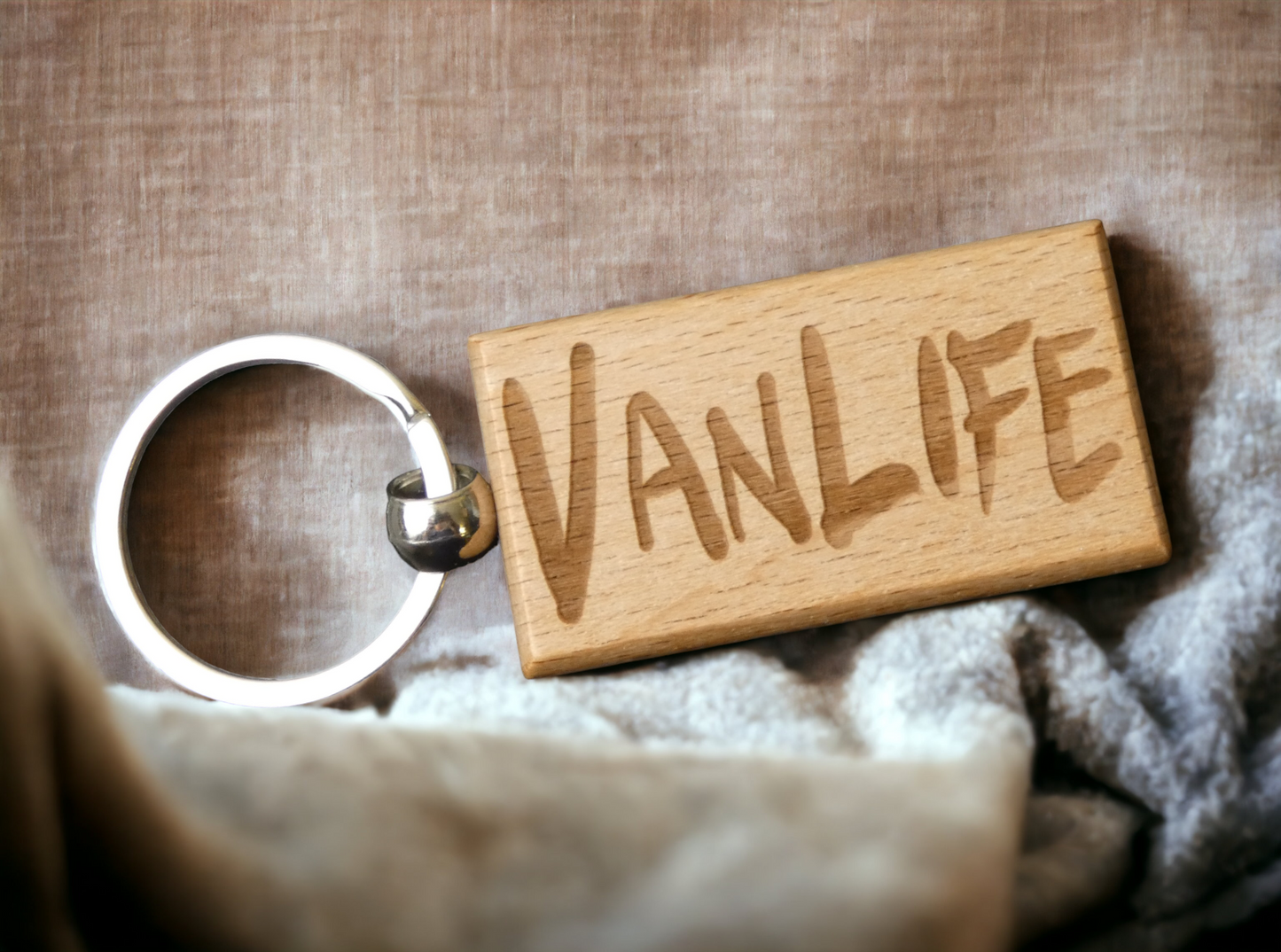 Vanlife Keyring Gift - Cute Engraved Wooden Key Fob Novelty Nice Custom Campervan Motorhome Travel Present