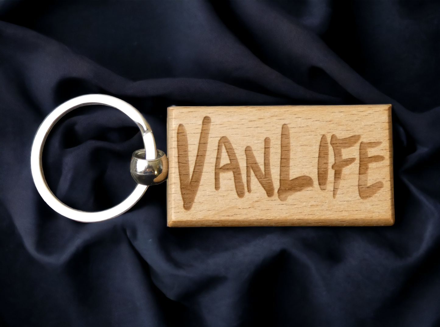 Vanlife Keyring Gift - Cute Engraved Wooden Key Fob Novelty Nice Custom Campervan Motorhome Travel Present