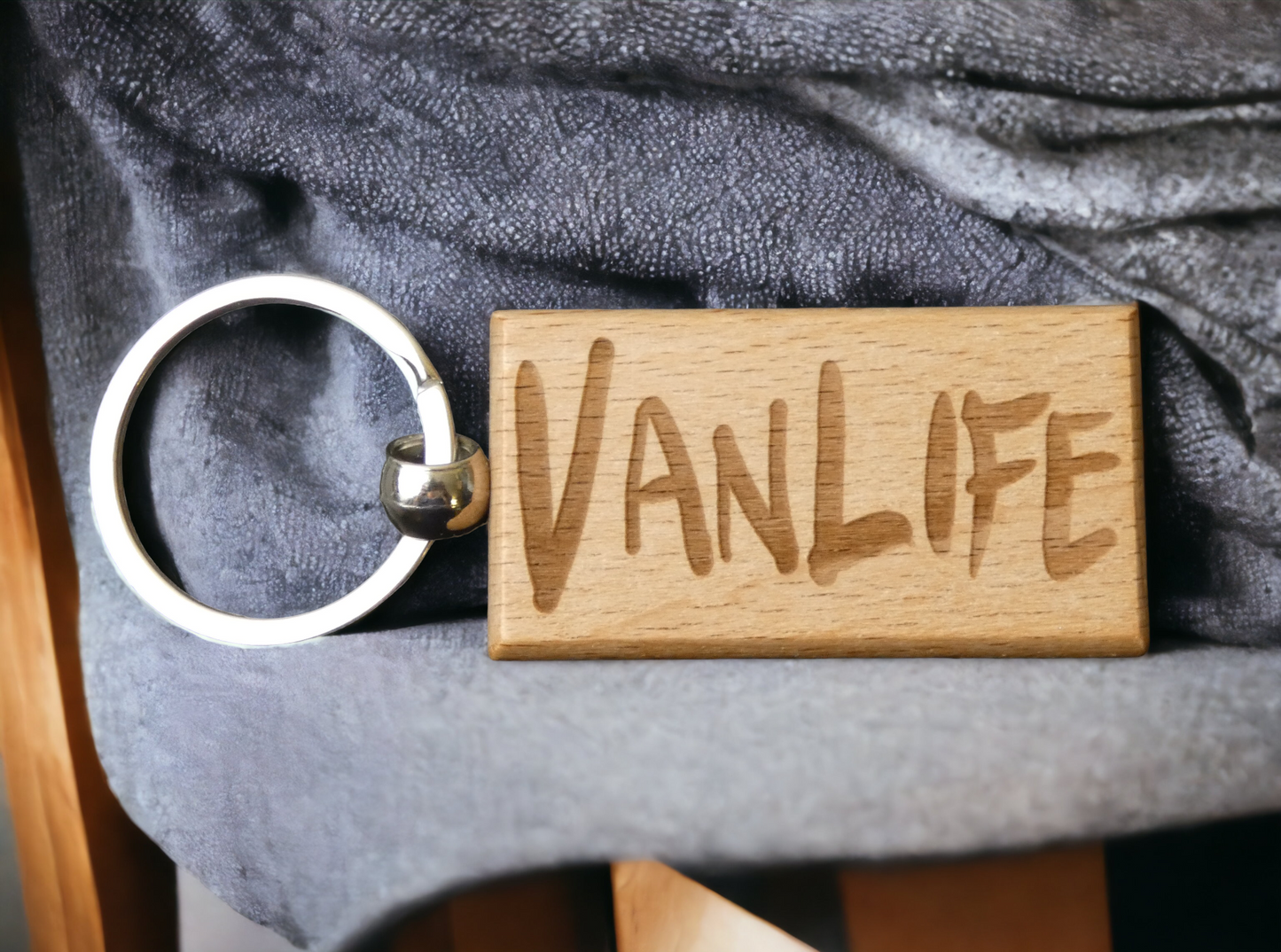 Vanlife Keyring Gift - Cute Engraved Wooden Key Fob Novelty Nice Custom Campervan Motorhome Travel Present