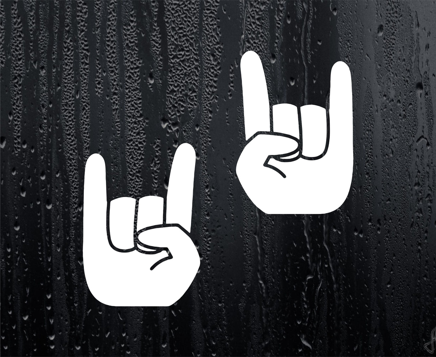 Rock On Horns Hand Gesture Car Van Stickers x2 Fun Novelty Nice Cute Window Bumper Boot Door Laptop Mirror Decals