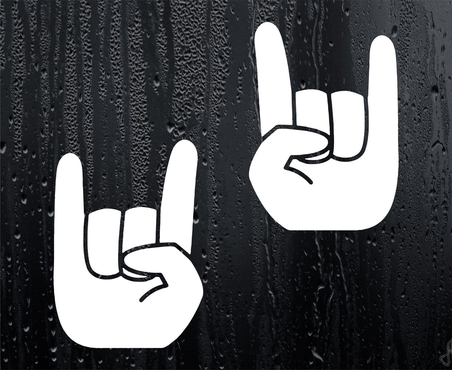 Rock On Horns Hand Gesture Car Van Stickers x2 Fun Novelty Nice Cute Window Bumper Boot Door Laptop Mirror Decals