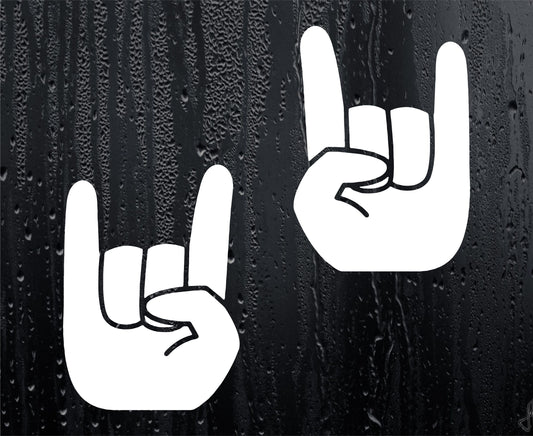 Rock On Horns Hand Gesture Car Van Stickers x2 Fun Novelty Nice Cute Window Bumper Boot Door Laptop Mirror Decals
