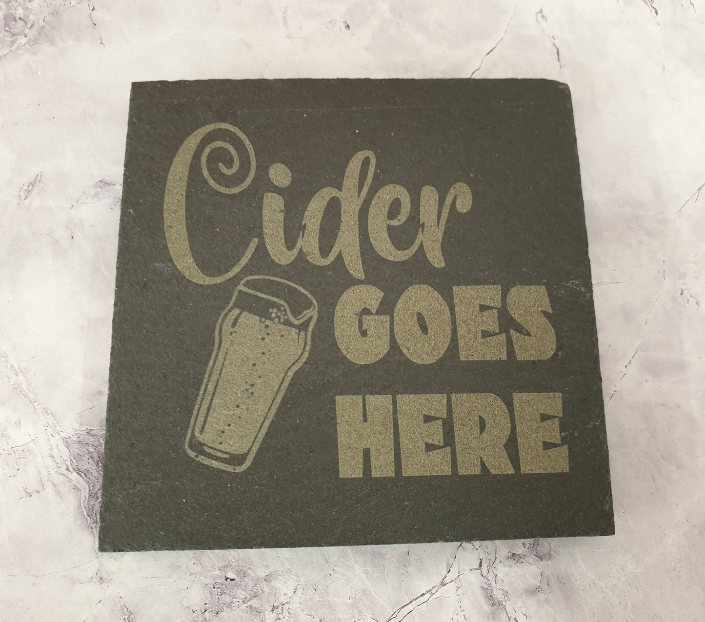 Cider Slate Coaster Gift - Cider Goes Here – Nice Novelty Cute Engraved Slate Mug Cup Coaster Present