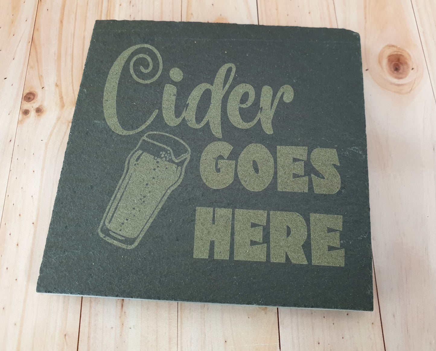 Cider Slate Coaster Gift - Cider Goes Here – Nice Novelty Cute Engraved Slate Mug Cup Coaster Present