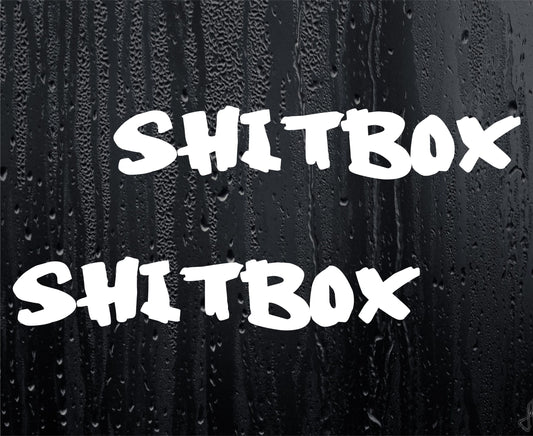 2x Car Stickers Shitbox Funny Novelty Rusty Scrap Van Truck Window Bumper Boot Decals