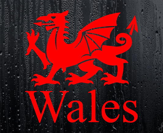Wales Dragon Fun Car Van Sticker Welsh Name Novelty Bumper Door Boot Decal - Large