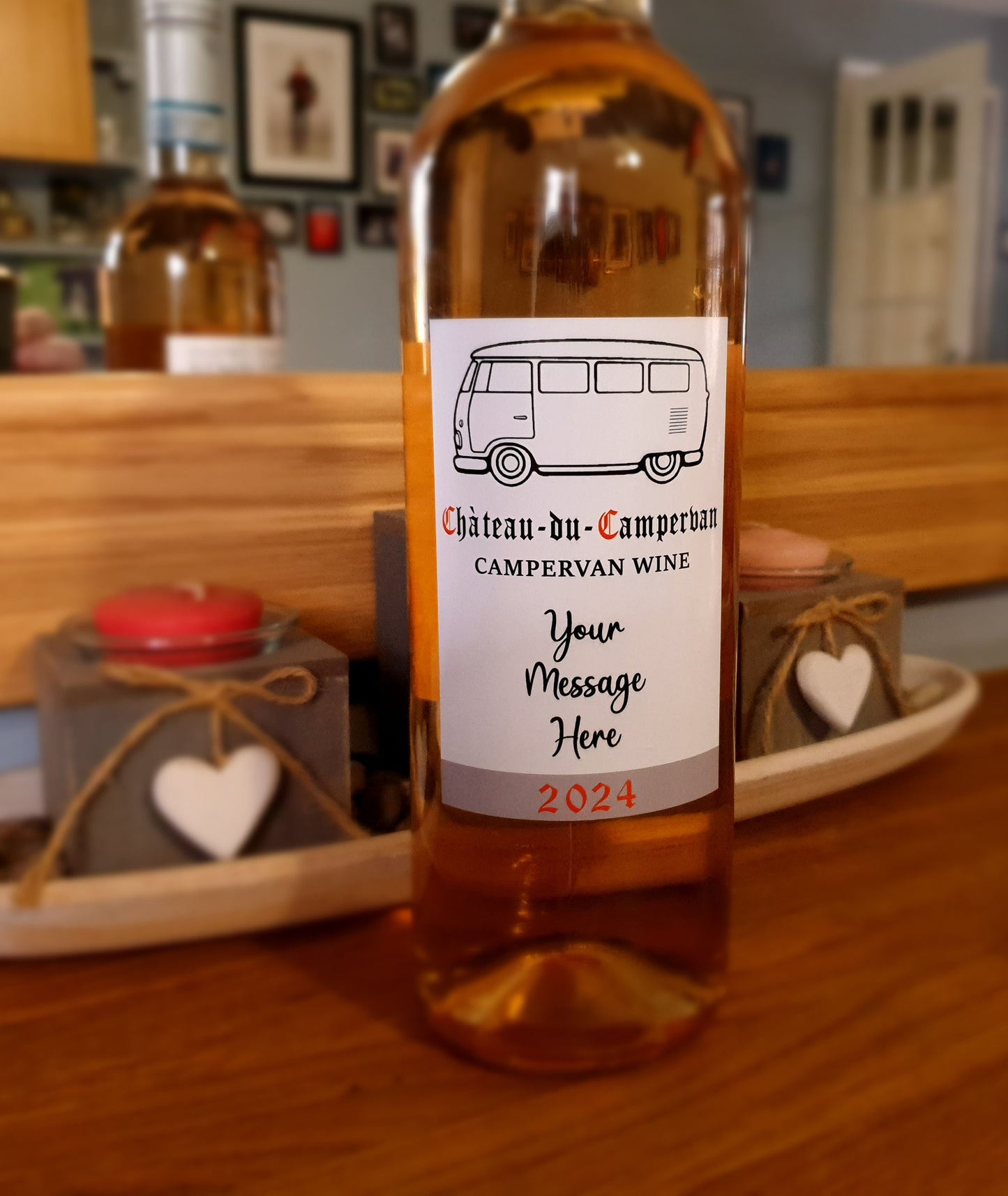 Campervan Wine Bottle Label x2 - Chateau du Campervan - Personalise Year and Message - To fit Most Alcohol Bottles Custom Gift