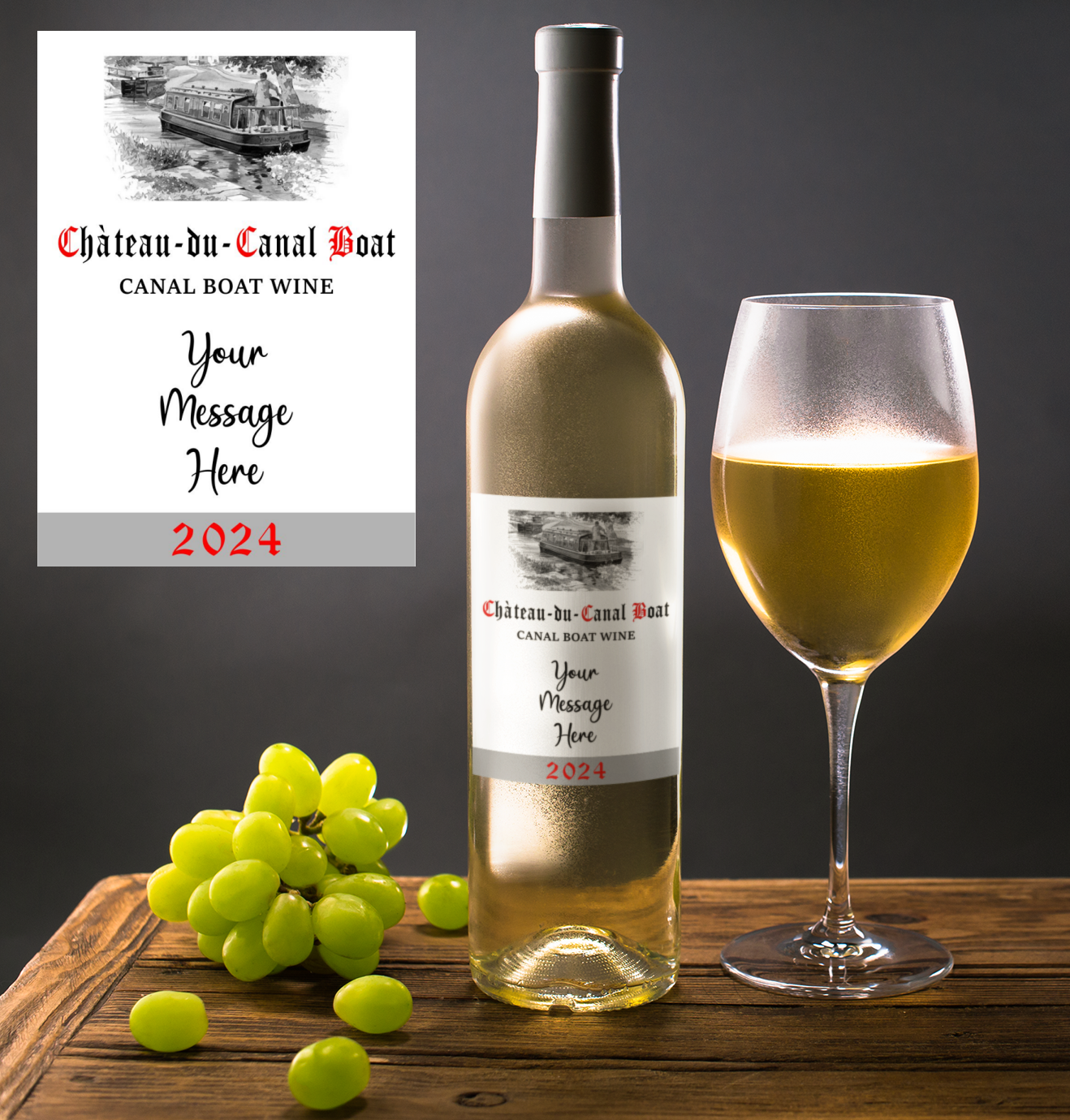 Boating Wine Bottle Label x2 - Chateau du Canal Boat - Personalise Year & Message - To fit Most Alcohol Bottles Custom Gift