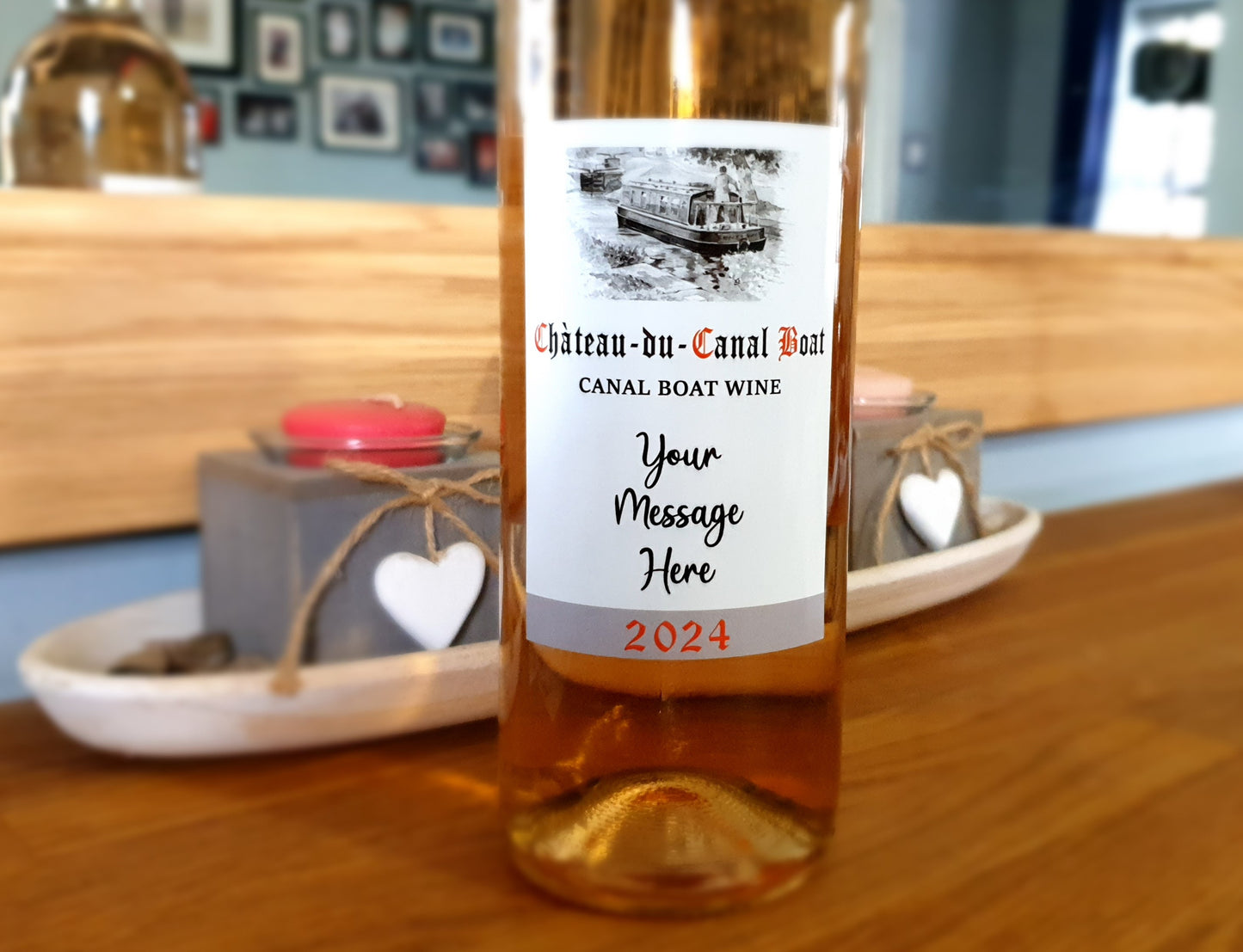 Boating Wine Bottle Label x2 - Chateau du Canal Boat - Personalise Year & Message - To fit Most Alcohol Bottles Custom Gift