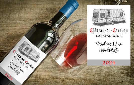 Caravan Wine Bottle Label x2 - Chateau du Caravan - Personalise Year and Message - To fit Most Alcohol Bottles Custom Gift