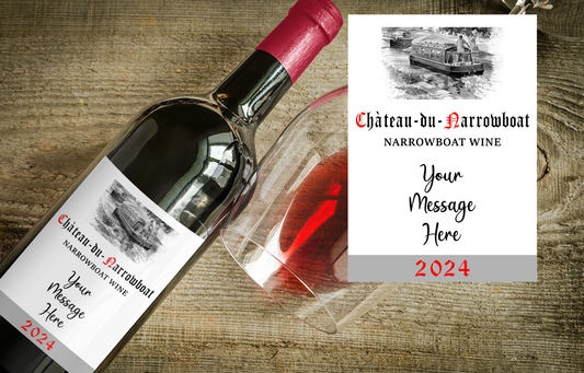 Narrowboat Wine Bottle Label x2 - Chateau du Narrowboat - Personalise Year & Message - To fit Most Alcohol Bottles Custom Gift
