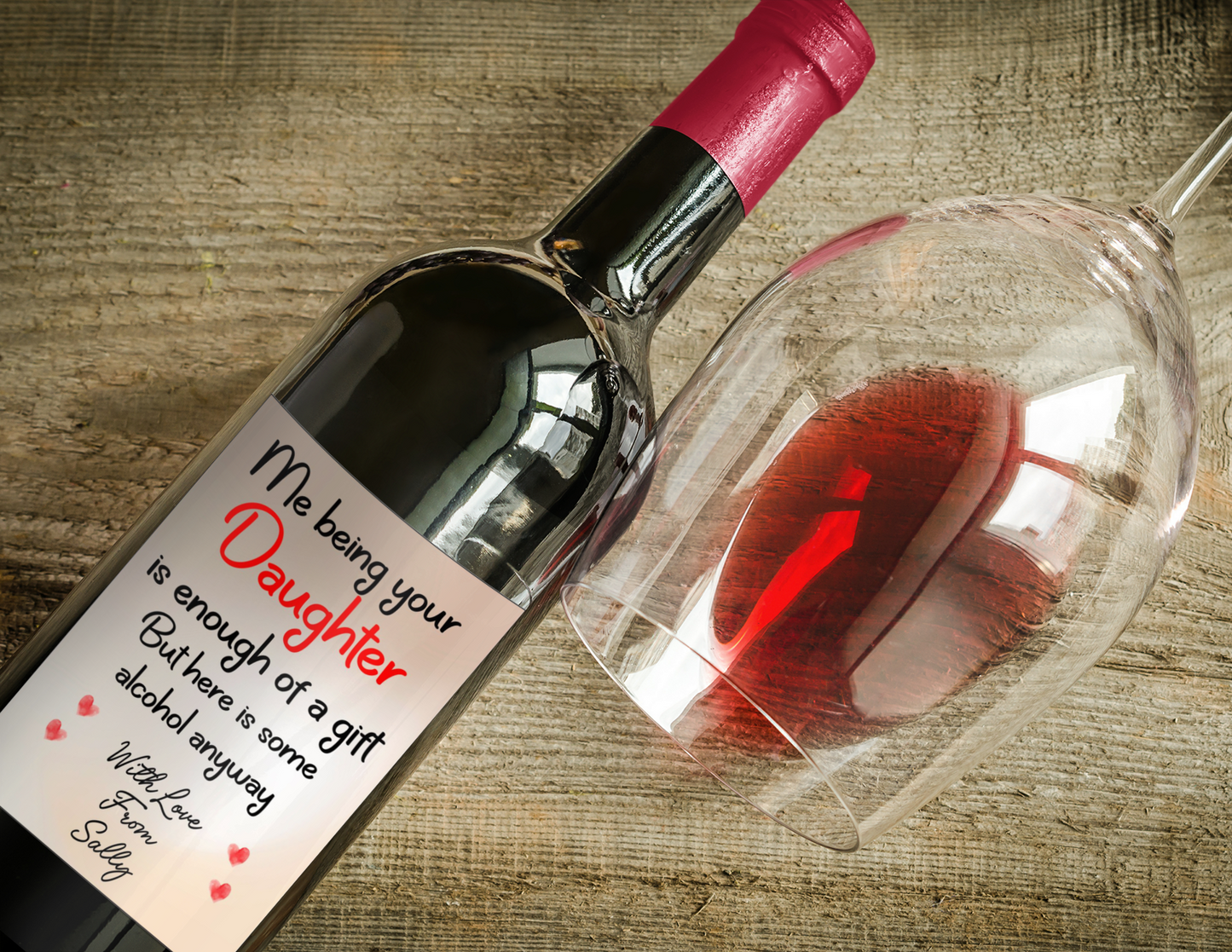 Mum Dad Wine Bottle Label x2 Being Your Daughter Is Enough Of A Gift To fit Prosecco Champagne Alcohol Bottles Custom Personalised Present