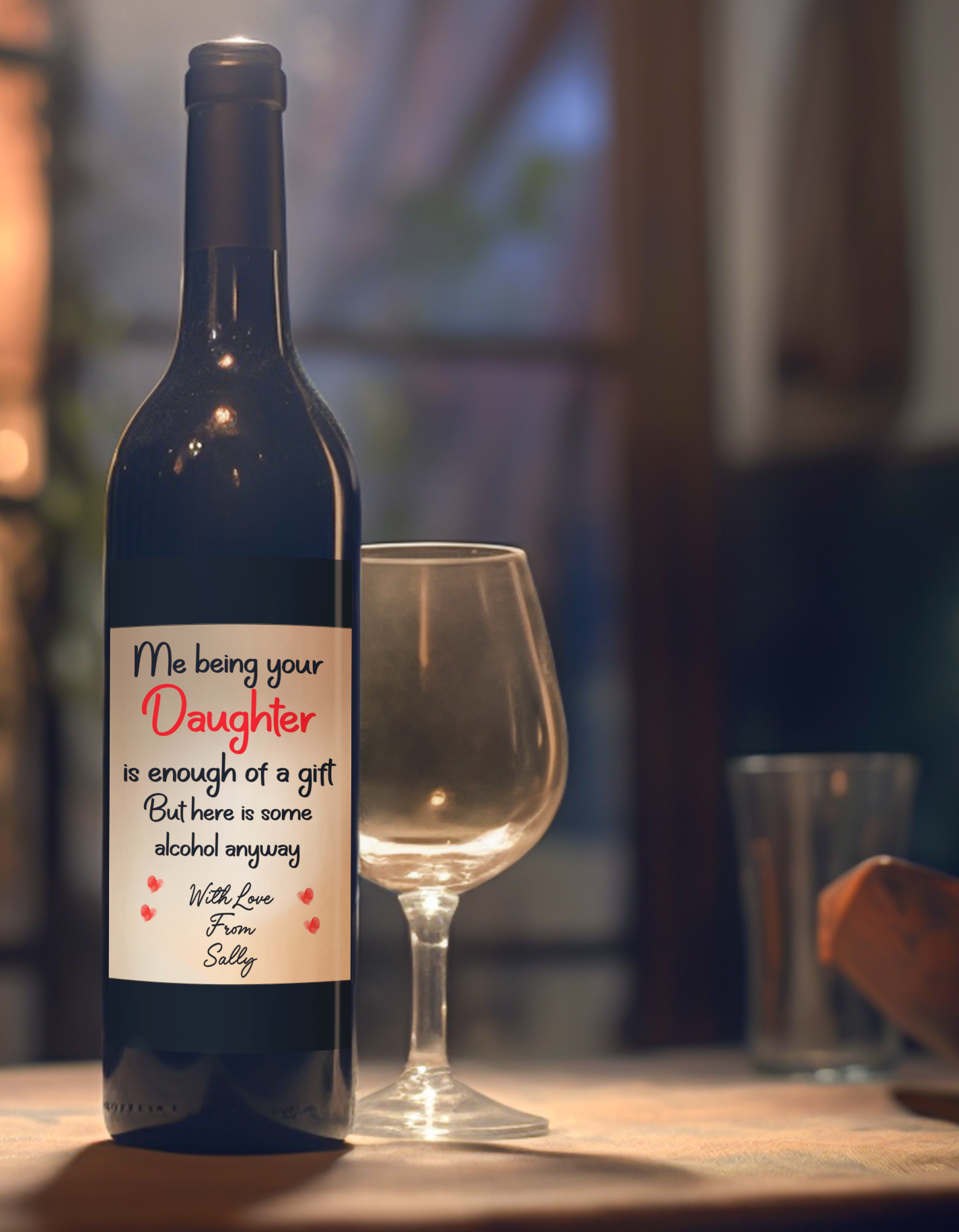 Mum Dad Wine Bottle Label x2 Being Your Daughter Is Enough Of A Gift To fit Prosecco Champagne Alcohol Bottles Custom Personalised Present