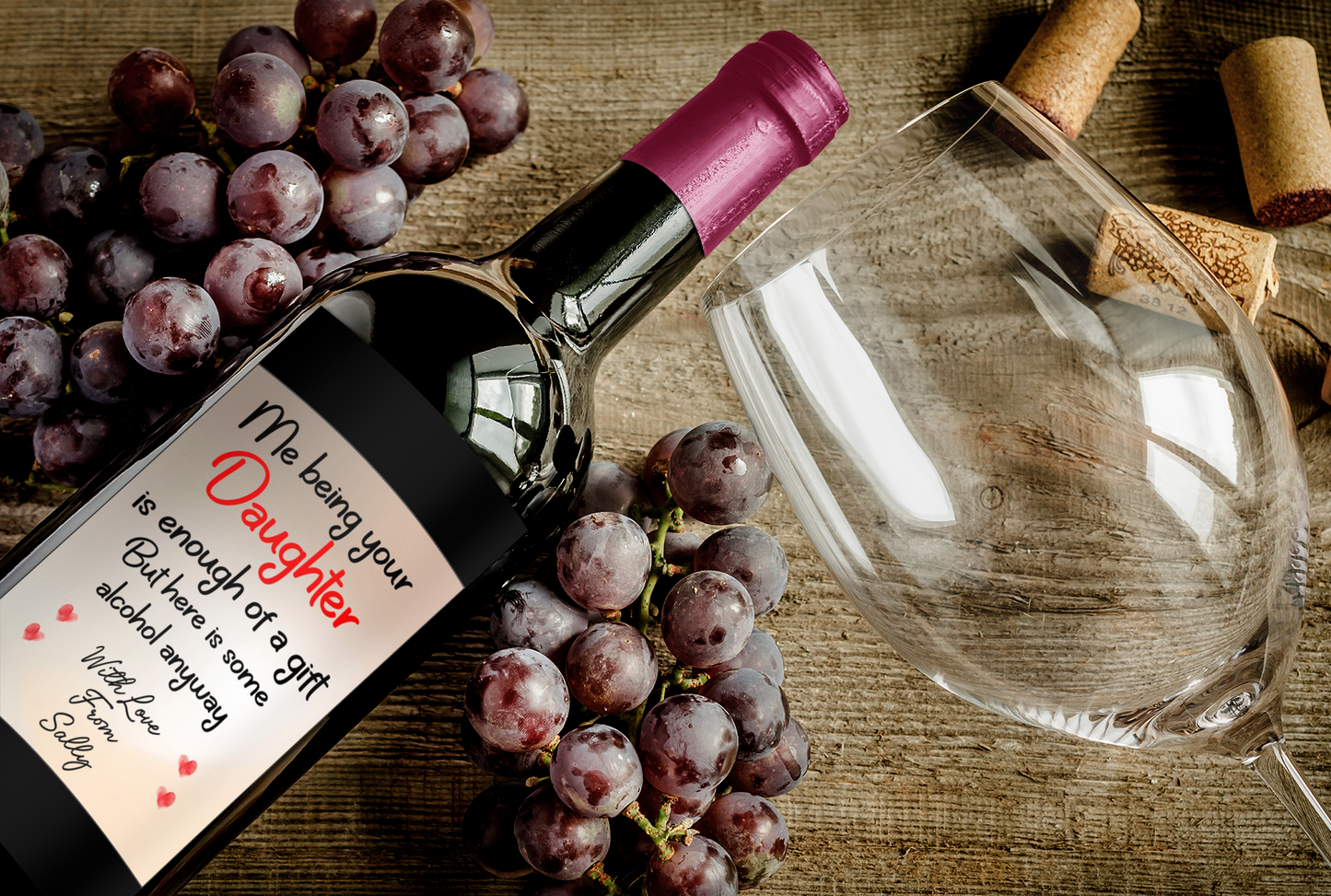 Mum Dad Wine Bottle Label x2 Being Your Daughter Is Enough Of A Gift To fit Prosecco Champagne Alcohol Bottles Custom Personalised Present