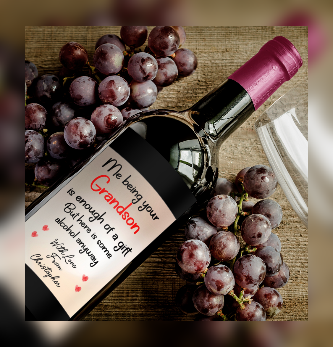 Nan Grandad Wine Bottle Label x2 Being Your Grandson Is Enough Of A Gift Prosecco Champagne Alcohol Bottles Custom Personalised Present
