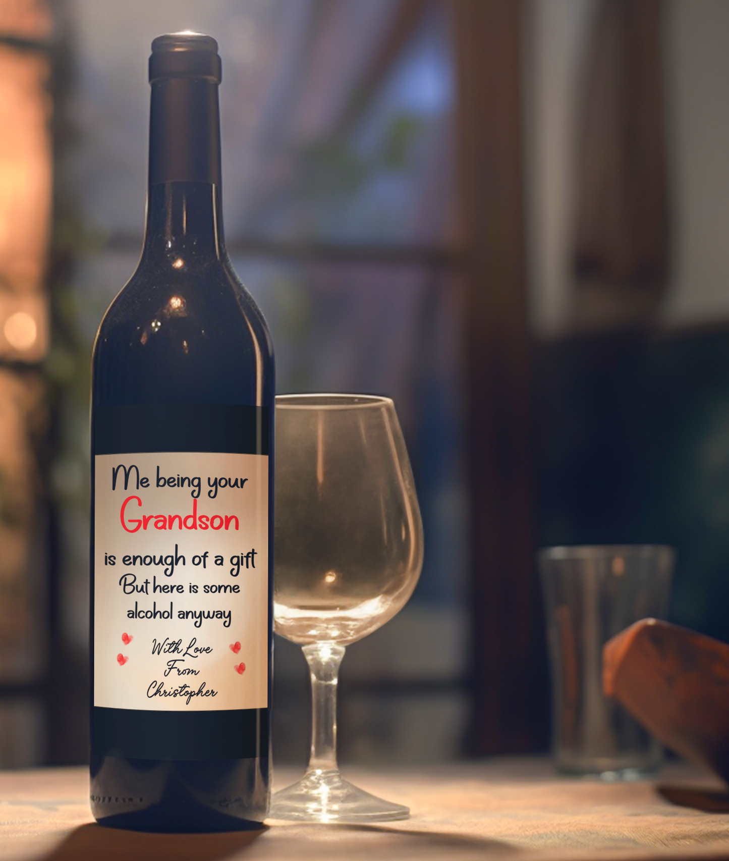 Nan Grandad Wine Bottle Label x2 Being Your Grandson Is Enough Of A Gift Prosecco Champagne Alcohol Bottles Custom Personalised Present