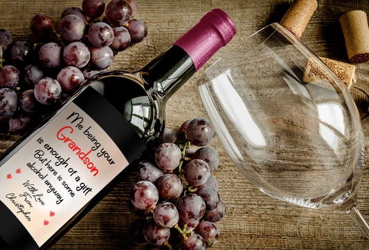 Nan Grandad Wine Bottle Label x2 Being Your Grandson Is Enough Of A Gift Prosecco Champagne Alcohol Bottles Custom Personalised Present