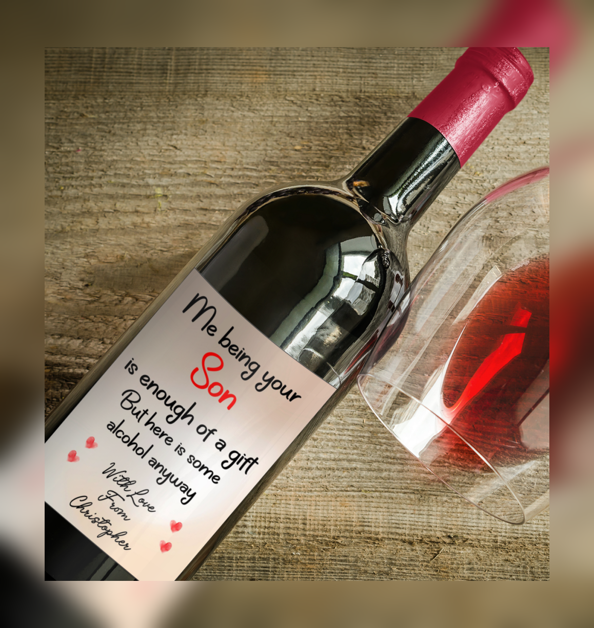 Mum Dad Wine Bottle Label x2 Being Your Son Is Enough Of A Gift To fit Prosecco Champagne Alcohol Bottles Custom Personalised Present