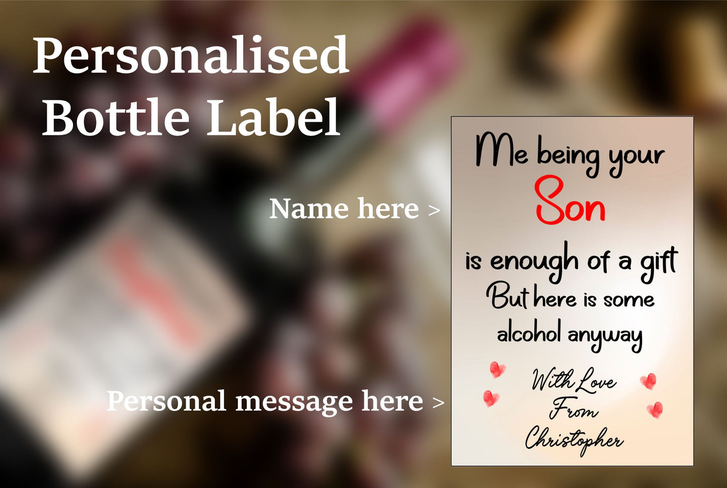 Mum Dad Wine Bottle Label x2 Being Your Son Is Enough Of A Gift To fit Prosecco Champagne Alcohol Bottles Custom Personalised Present