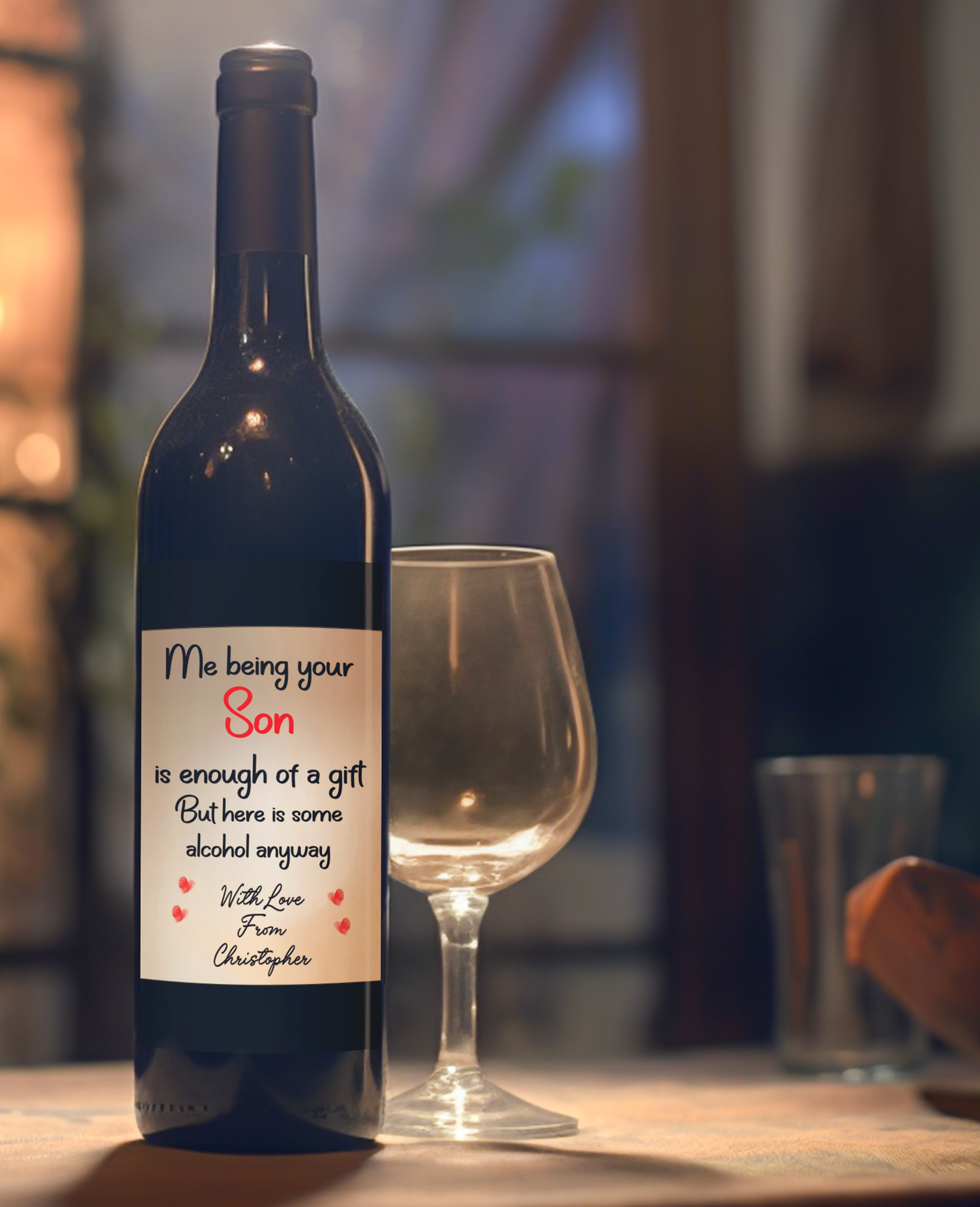 Mum Dad Wine Bottle Label x2 Being Your Son Is Enough Of A Gift To fit Prosecco Champagne Alcohol Bottles Custom Personalised Present