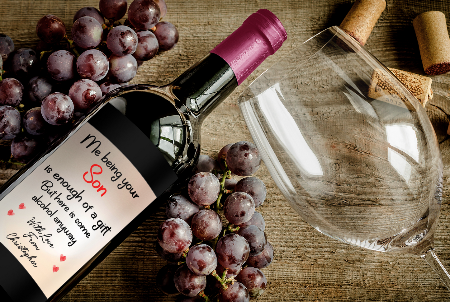 Mum Dad Wine Bottle Label x2 Being Your Son Is Enough Of A Gift To fit Prosecco Champagne Alcohol Bottles Custom Personalised Present