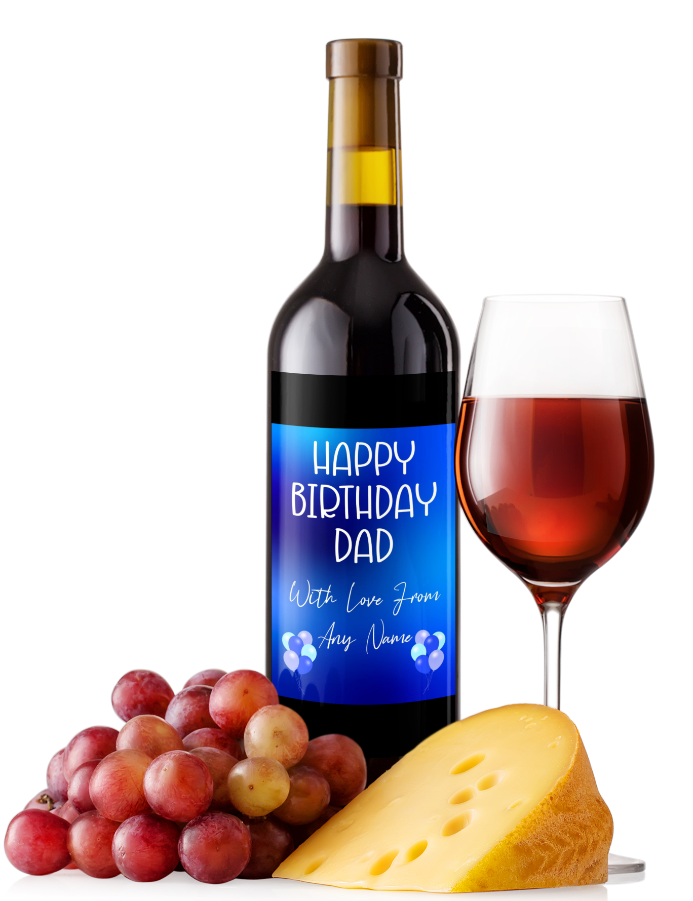Birthday Wine Bottle Label x2 - Blue Balloon Design - To fit Prosecco Champagne Beer Alcohol Bottles Custom Gift - Add Your Name & Message