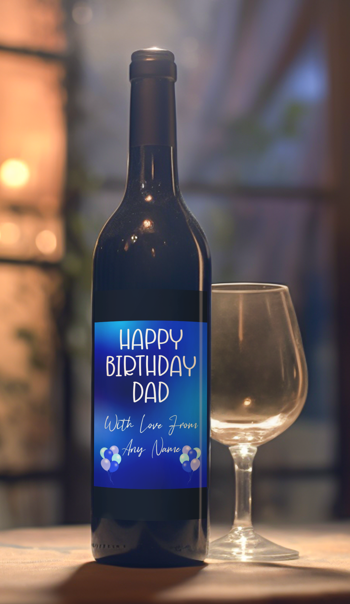 Birthday Wine Bottle Label x2 - Blue Balloon Design - To fit Prosecco Champagne Beer Alcohol Bottles Custom Gift - Add Your Name & Message