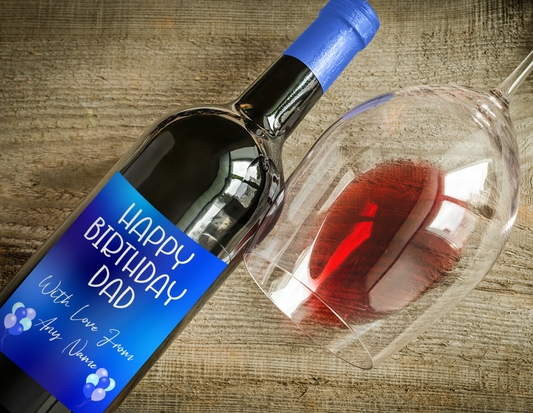 Birthday Wine Bottle Label x2 - Blue Balloon Design - To fit Prosecco Champagne Beer Alcohol Bottles Custom Gift - Add Your Name & Message