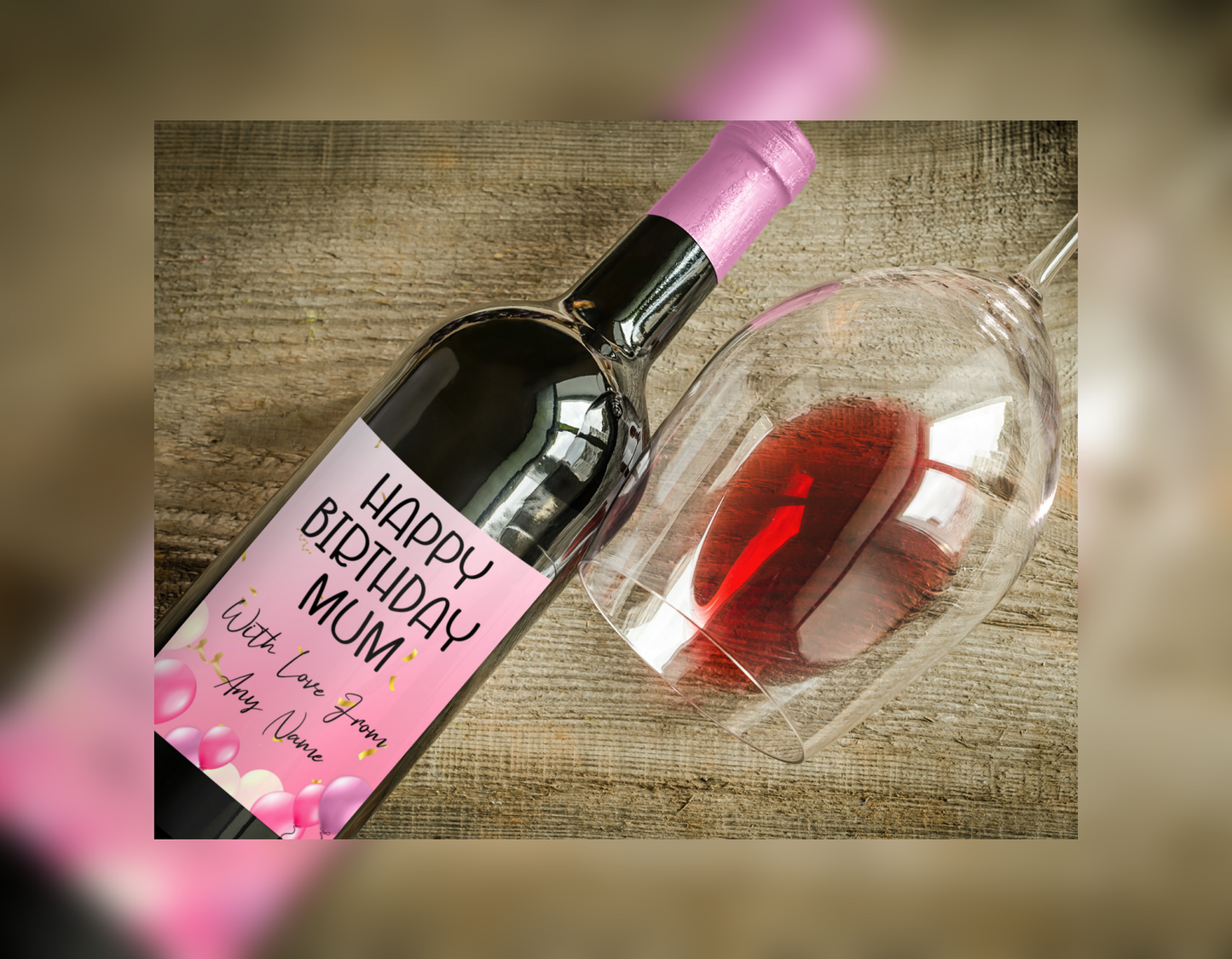 Birthday Wine Bottle Label x2 - Pink Balloon Design - To fit Prosecco Champagne Beer Alcohol Bottles Custom Gift - Add Your Name & Message