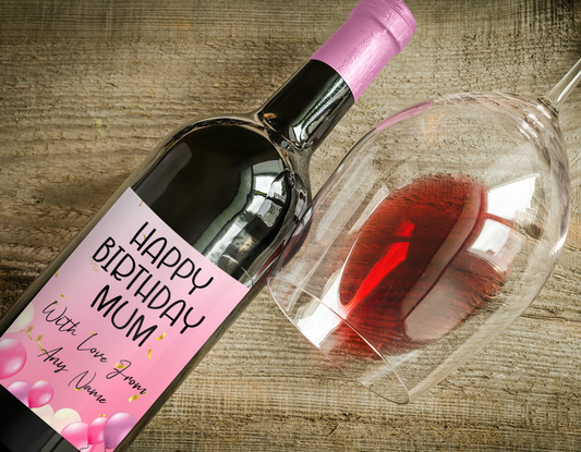 Birthday Wine Bottle Label x2 - Pink Balloon Design - To fit Prosecco Champagne Beer Alcohol Bottles Custom Gift - Add Your Name & Message