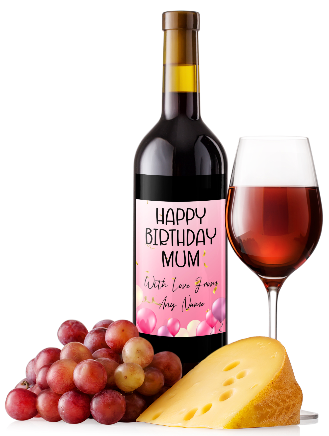 Birthday Wine Bottle Label x2 - Pink Balloon Design - To fit Prosecco Champagne Beer Alcohol Bottles Custom Gift - Add Your Name & Message