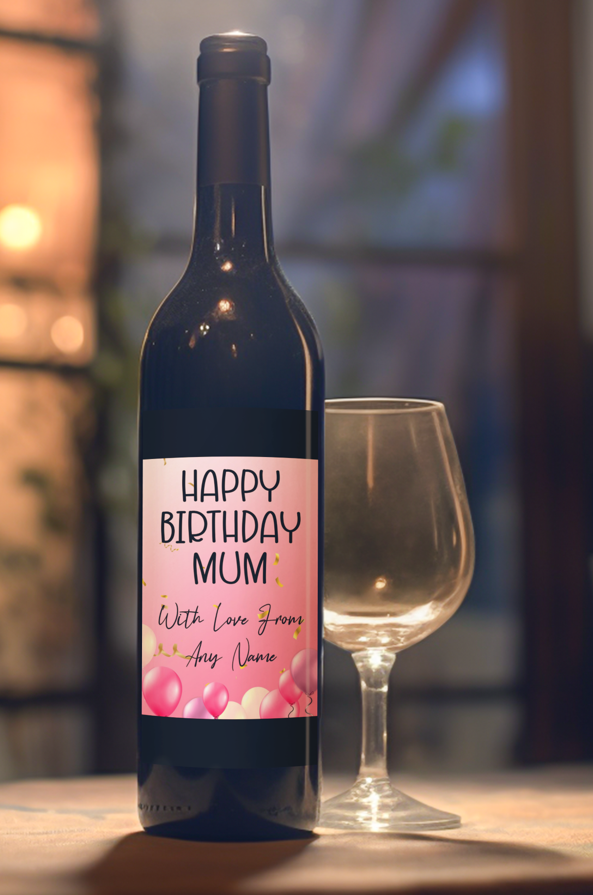 Birthday Wine Bottle Label x2 - Pink Balloon Design - To fit Prosecco Champagne Beer Alcohol Bottles Custom Gift - Add Your Name & Message