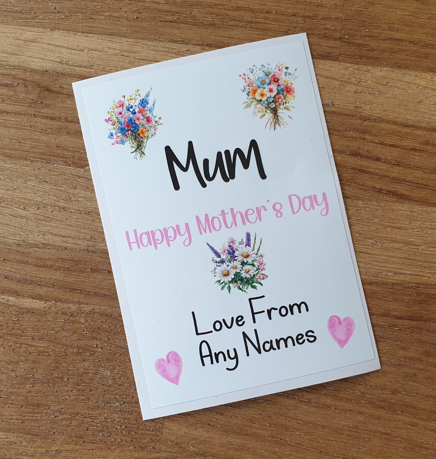 Mother's Day Wine Bottle Labels x2 - Flowers & Hearts Design - To fit Prosecco Champagne Alcohol Bottles Custom Gift Present - Add Your Name