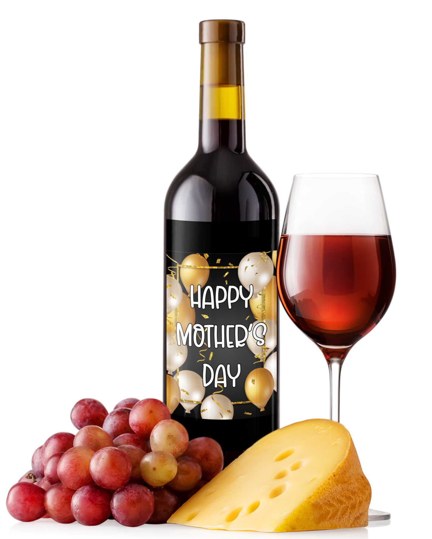 Mother's Day Wine Bottle Label x2 - Gold White Balloon Design - To fit Prosecco Champagne Beer Alcohol Bottles Custom Gift Present